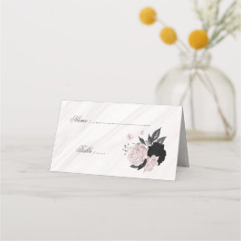 Mesa cartão de lugar de mármore floral preto e rosa