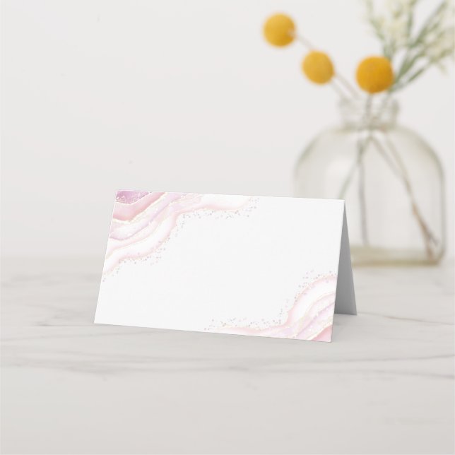 Mesa cartão de lugar de mármore rosa com aquarela (Frente)