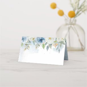 Mesa Cartão de Lugar Dobrado Floral Azul e Branco