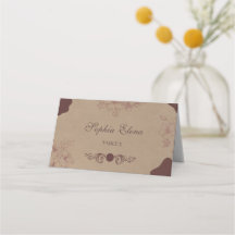 Cartão de Lugar Dobrado Rústico Kraft Casamento Vi