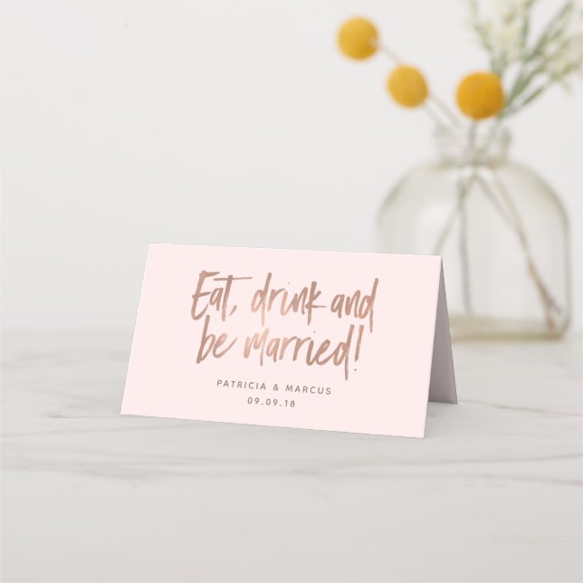 Mesa Cartão de Lugar Dourado para Rosa de Pincel Modern (Frente)