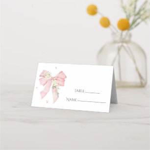 Mesa Cartão de lugar floral com laço rosa elegante