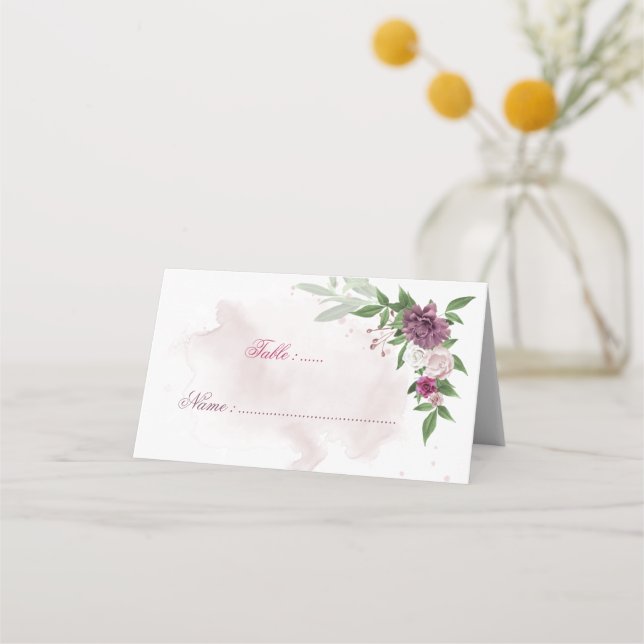Mesa cartão de lugar floral cor-de-rosa (Frente)