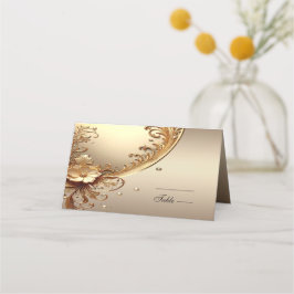 Mesa Cartão de lugar floral ornamentado dourado
