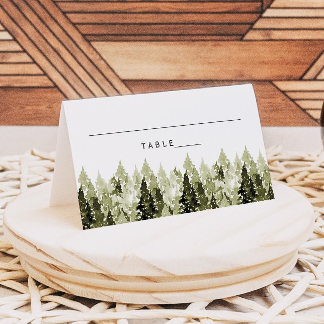 Mesa Cartão de lugar JENNA Rustic Watercolor Pines (Criador carregado)