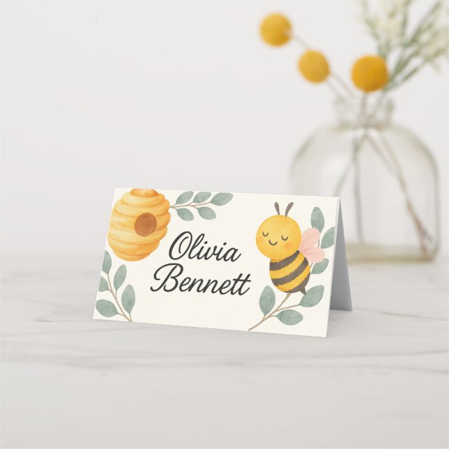 Mesa Cartão de lugar para Chá de Bebê com Abelha  (Frente)