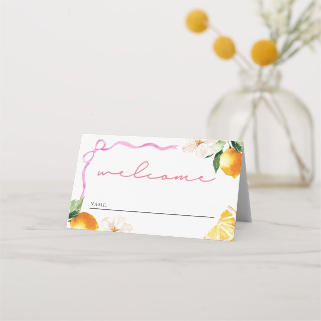 Mesa Cartão de lugar para chá de bebê Lemon & Bows (Frente)