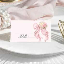 Mesa Cartão de lugar para chá de noiva com laço rosa