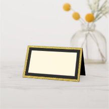 Cartão de Lugar Preto e Dourado | Em Branco para N