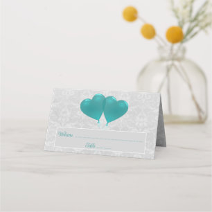 Mesa Cartão de Recepção dos Balões do Coração Teal