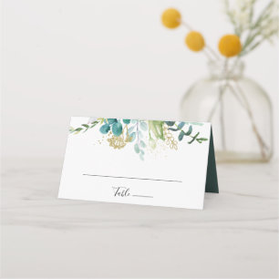 Mesa Cartão Dourado Floral Tropical de Casamento Verde