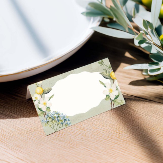 Mesa Cartão Floral de Lugar Dobrado La Dolce Vita Lemon (Lemon floral wedding place card—adds charm while guiding guests to their seats.)