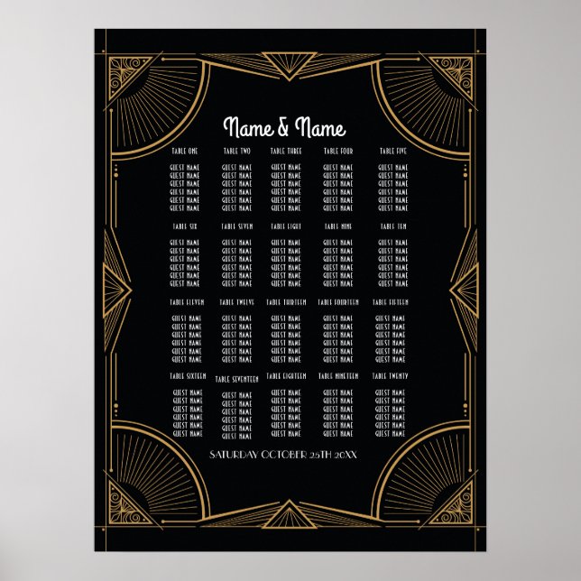Mesa Casamento Gatsby Art Deco Poster 20 Seating (Frente)