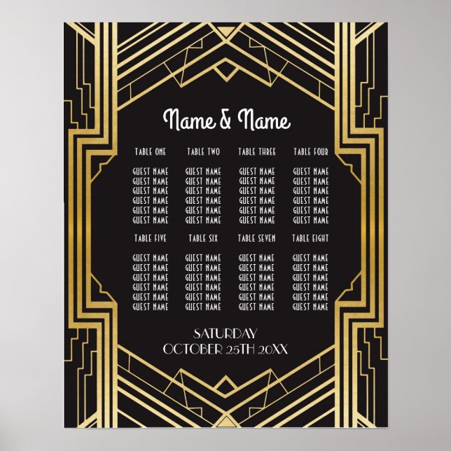 Mesa Casamento Gatsby Art Deco Poster Seating (Frente)