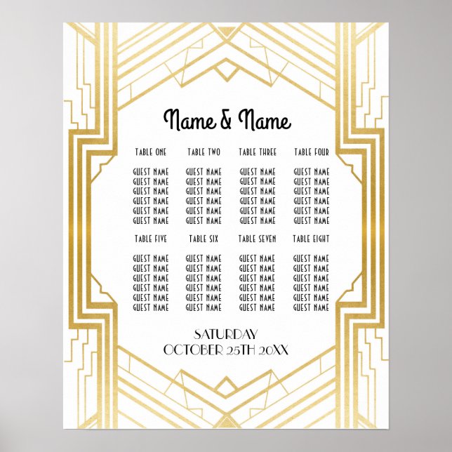 Mesa Casamento Gatsby Art Deco Poster Seating (Frente)