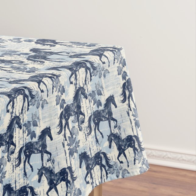 Mesa Cavalos de Toalha Azul Escuro Sem Costura (Posição Original)