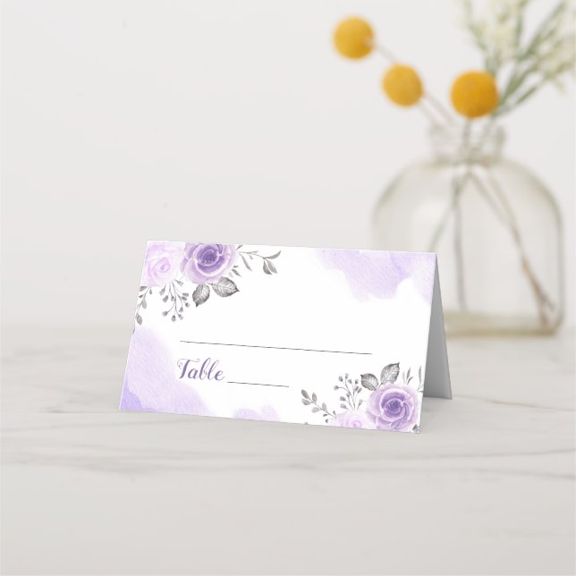 Mesa Chic Pastel Purple Flowers Cartão de Casamento (Frente)