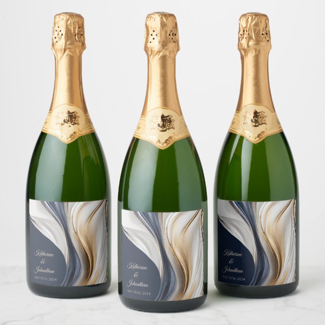 Mesa de Casamento Moderno - Azul Branco e Dourado- (Garrafas)