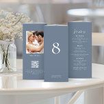 Mesa de Menu Foto de Casamento Azul - Tudo em 1 Tr<br><div class="desc">NOTA IMPORTANTE: Este triplo é fornecido em forma plana, SEM pré-pontuação. Você vai dobrá-lo sozinho. Para ajudá-lo com a dobradura precisa, as diretrizes são impressas na parte traseira para os três painéis, além de um painel fino extra no lado direito para que você aplique cola para colar o triplo juntos,...</div>
