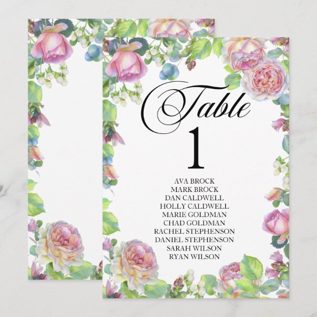 Mesa de Plano de Assentos Cartão Adorável Caligraf (Frente/Verso)