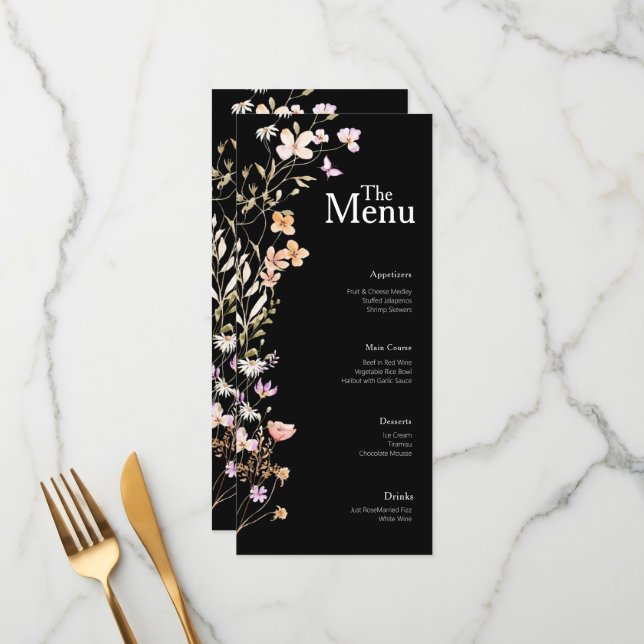 Mesa do Menu de Evento de Casamento das Flores Neg (Frente/Verso In Situ)