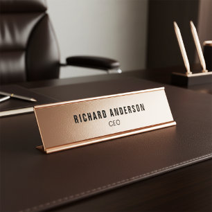 Mesa Elegante Placa de Nome e Título em Dourado Rosa