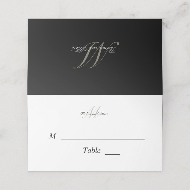 Mesa Monograma de Script Preto com Cartão de Colocação  (Exterior/Desdobrado)