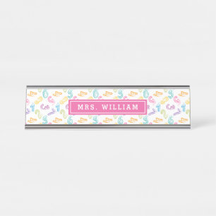 Mesa Números Fofos em Pastel Doodle Placa de Nome de Pr