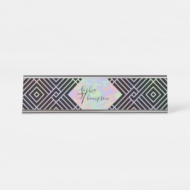Mesa Padrão Simétrico Holográfico Moderno - Placa de No (Frente)