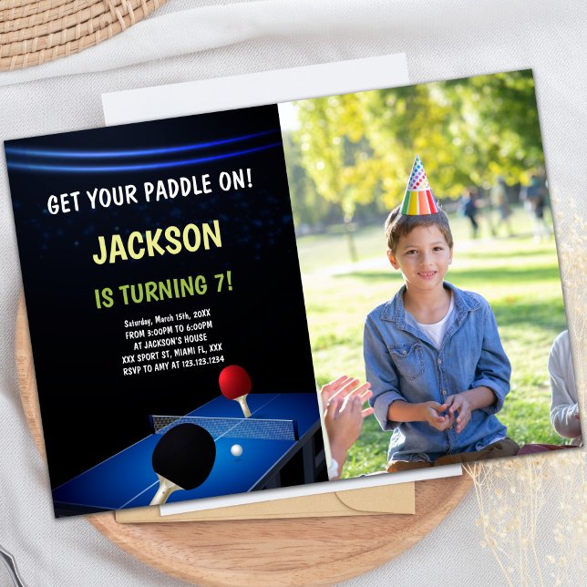 Mesa Ping Pong - Convites de Aniversário com foto (Table Ping Pong Birthday Invitations with photo)