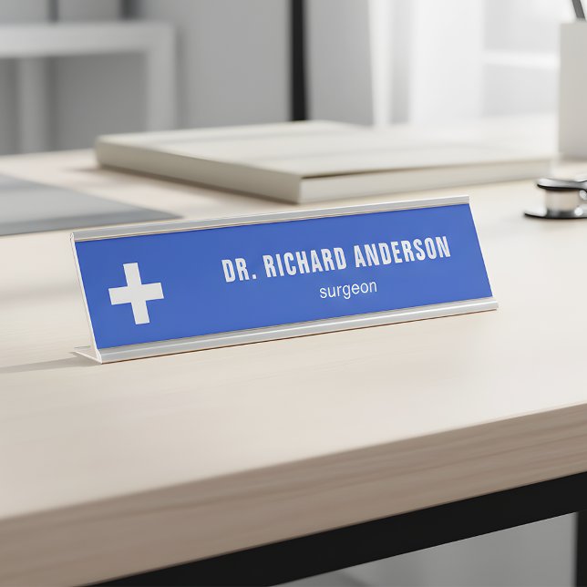 Mesa Placa de Identificação Azul Real Moderna para Ofic (Criador carregado)