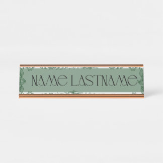 Mesa Placa de Nome com Folhas Verdes Personalizável