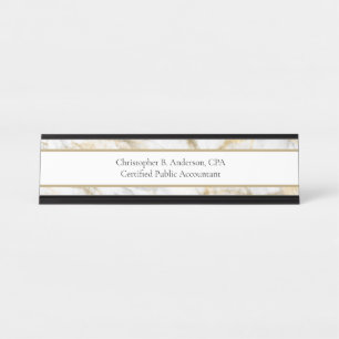 Mesa Placa de Nome de Mármore Branco Cinza Dourado Prof