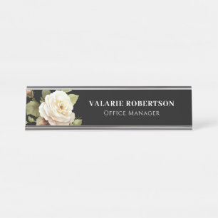 Mesa Placa de Nome de Rosas Florais de Aquarela