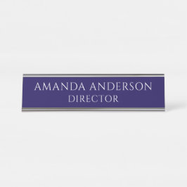 Mesa Placa de Nome de Título de Diretor Azul Elegante