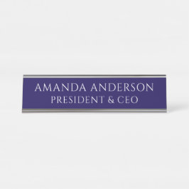 Mesa Placa de Nome de Título Empresarial Azul Elegante