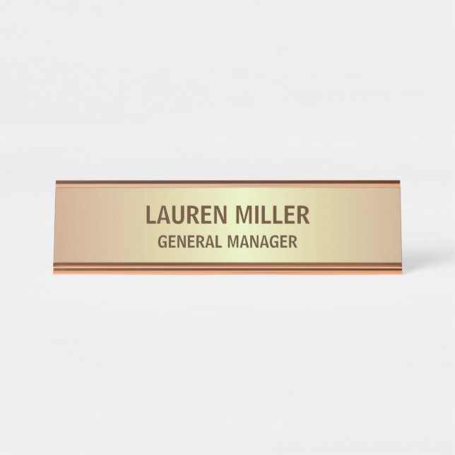 Mesa Placa de Nome Marrom Dourado Elegante (Frente)