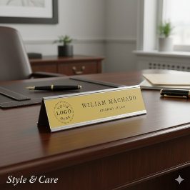 Mesa Placa de Nome Metálico Dourado Profissional para A