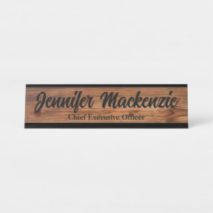 Mesa Placa de Nome Moderna Grão de Madeira Sinal de Mes