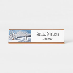 Mesa Placa de Nome Montanhas de Inverno Nevado
