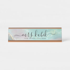 Mesa Placa de Nome Personalizado do Marble Teal e Doura