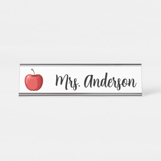 Mesa Placa de Nome Personalizado do Professor Red Apple (Frente)