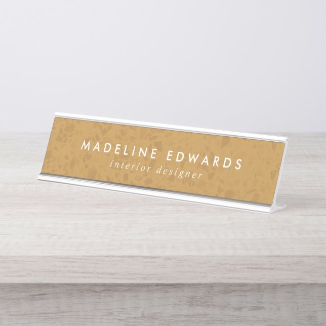 Mesa Placa de Nome Personalizado do Terrazzo Dourado Mo (Frente)
