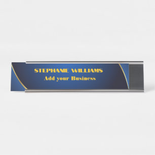 Mesa Placa de Nome Profissional Moderna Azul Dourada pa