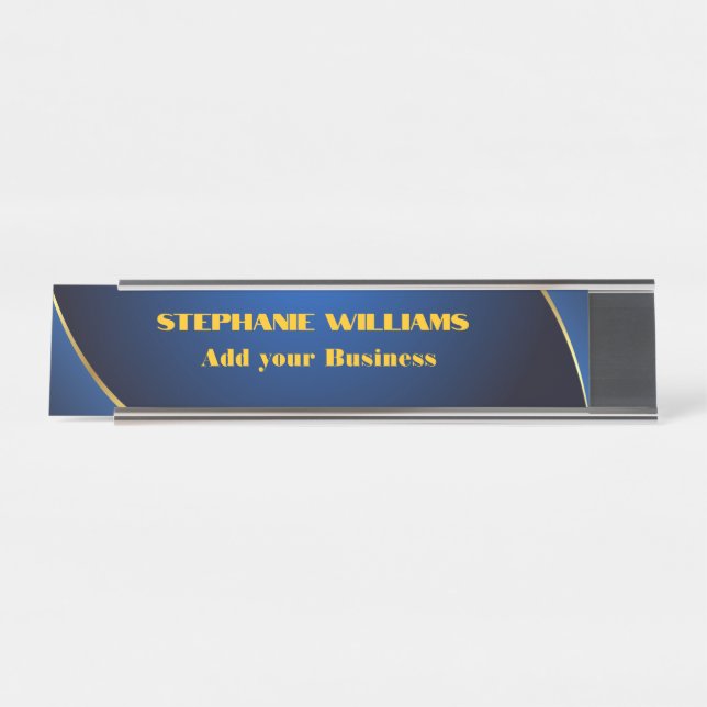 Mesa Placa de Nome Profissional Moderna Azul Dourada pa (Frente)