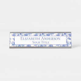 Mesa Placa de Nomes Florais Azul e Branco