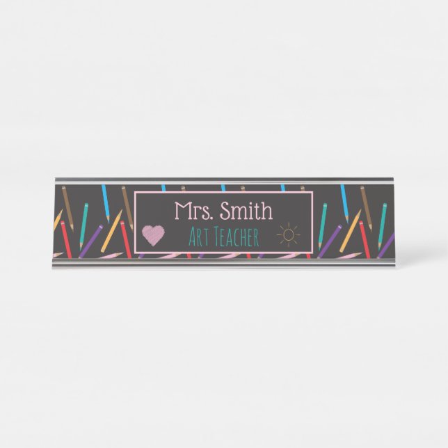 Mesa Placa de Nomes Personalizados do Professor de Arte (Frente)