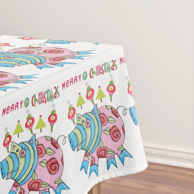 Mesa Toalha de Natal Alegre, Porco Rosa  (Posição Original)