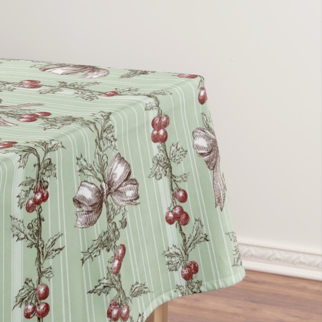 Mesa Toalha de Natal com Frutas e Laços em Verde Bela (Posição Original)