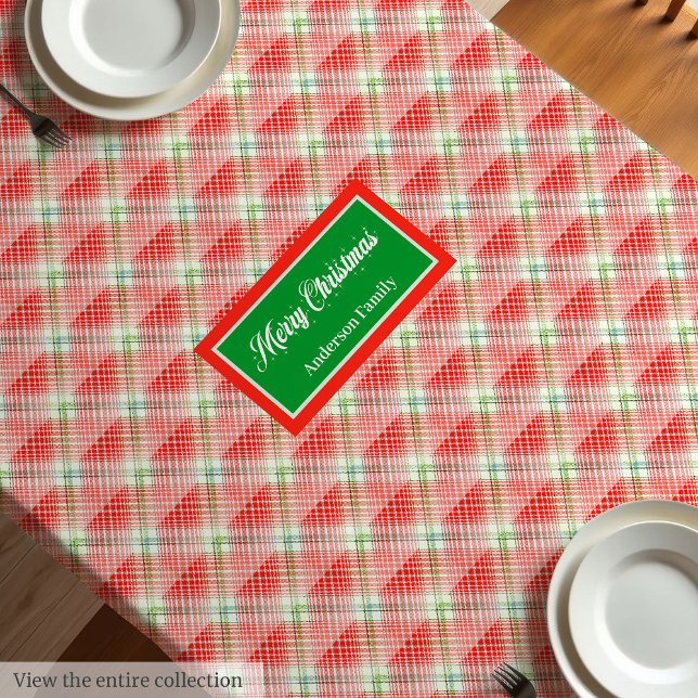 Mesa Toalha de Natal Moderna com Acento de Xadrez Monog (Modern Christmas Tablecloth Monogram Plaid Accent)